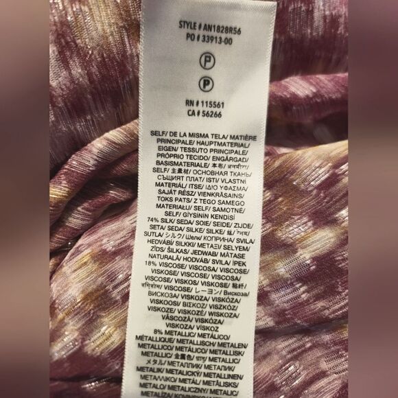 7 For All Mankind Silk Blend Metallic Mock Neck With Ties Blouse Size S NWT - Picture 6 of 6